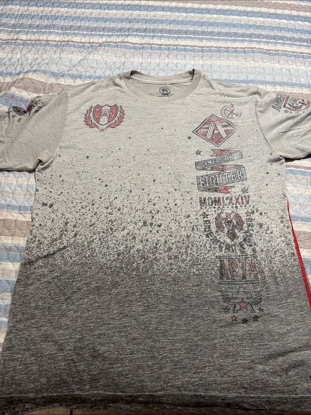 American Fighter Gray Crew Neck Graphic Tee with Red Accents